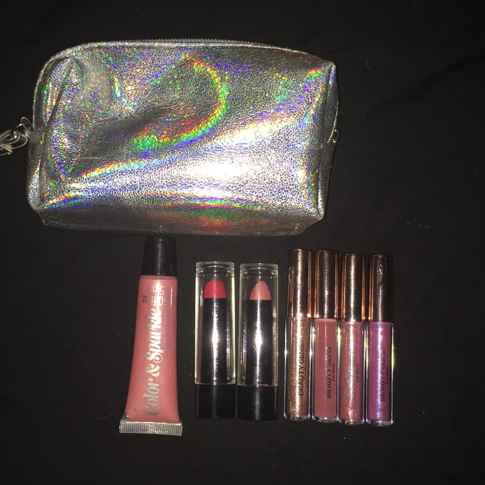 mini bag with many lipsticks and glosses